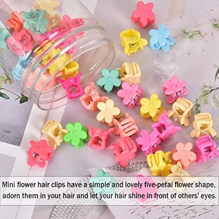 MODSIGHT Mini Hair Claw Clips for Girls, 50 Pcs Cute Flower Hair Claw with Box, Plastic Non-Slip Small Jaw Clips for Girls Baby Toddler Kids (Colorful) - Image 5
